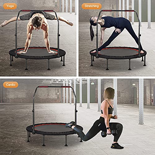 KENSONE 48" Foldable Spring Mini Trampoline for Kids and Adults, Indoor/Outdoor Fitness Rebounder with Adjustable Foam Handle, Max Load 450 lbs
