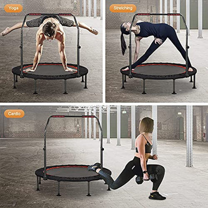 KENSONE 48" Foldable Spring Mini Trampoline for Kids and Adults, Indoor/Outdoor Fitness Rebounder with Adjustable Foam Handle, Max Load 450 lbs