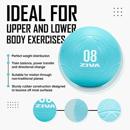 ZIVA Premium Functional Training Kit – 6 lb Medicine Ball, 15 lb Kettlebell & Speed Jump Rope for Strength, Core, Agility & Cardio – Full Home Workout Set in Turquoise