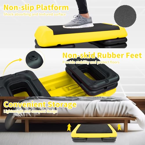 Exercise Workout Aerobic Step Platform Trainer, 28.5" Aerobic Stepper with 4"-6"-8" Adjustable Height Risers