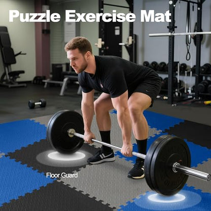 Elevon Puzzle Exercise Gym Flooring Mat, 3/4" Thick EVA Interlocking Foam 24 Tiles Workout Mat for Home Gym, 96 Sq Ft, Navy - color: Navy, style: 3/4"Th, 24 Tiles (96 Sq Ft)