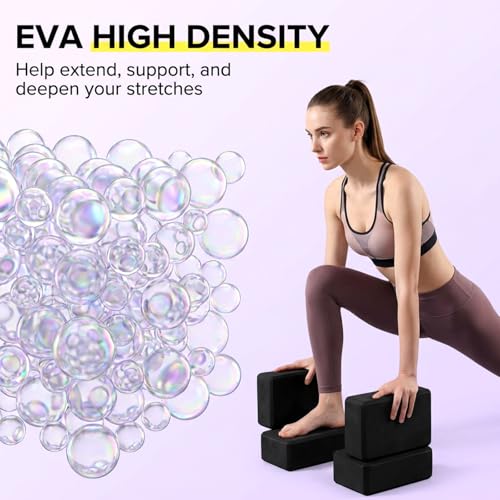 4 Pack Yoga Blocks 9 x 6 x 3 Inch Soft Eva Foam Lightweight Non Slip Yoga Props with Beveled Edges for Yogas Pilates Stretching Meditation (Black)