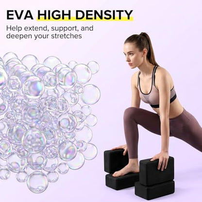 4 Pack Yoga Blocks 9 x 6 x 3 Inch Soft Eva Foam Lightweight Non Slip Yoga Props with Beveled Edges for Yogas Pilates Stretching Meditation (Black)