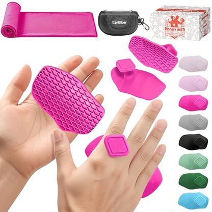 Large Anti-Slip Gym Workout Grips for WeightLifting,Silicone Hand Protector - color: Hot Pink