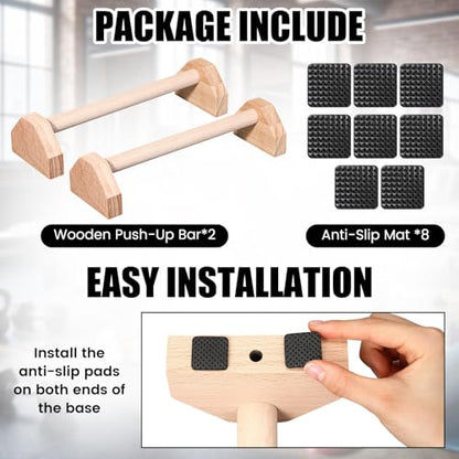 2 Pcs Wooden Parallettes Bars Push up Stands 15.7/19.7 Inch Push up Bars Calisthenics Equipment Non Slip Base Solid Portable Exercise Home Workout Equipment for Strength Training - size: 15.7 Inch