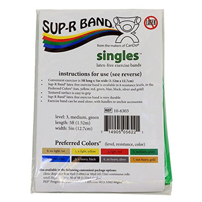 Cando 10-6303 Sup-R Latex Free Exercise Band, 5' Singles, Medium, Green (Pack of 2) - color: Green: Medium, size: 1 Count (Pack of 2)