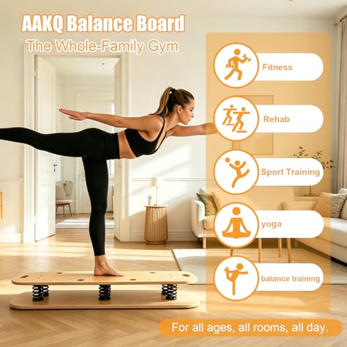 Wooden Balance Board – 400 lbs Capacity 360° Dynamic Spring Rebound Wobble Board Exercise Equipment Balance Trainer for Adults Kids Core Strengthening Standing Desk Physical Therapy Surf Training Home Workout - size: rectangle