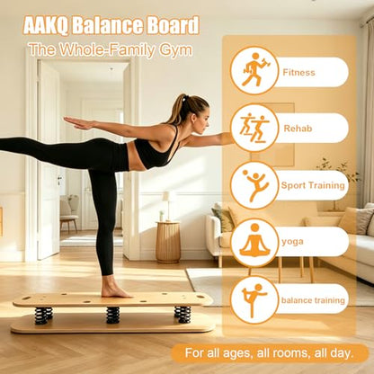 Wooden Balance Board – 400 lbs Capacity 360° Dynamic Spring Rebound Wobble Board Exercise Equipment Balance Trainer for Adults Kids Core Strengthening Standing Desk Physical Therapy Surf Training Home Workout - size: rectangle