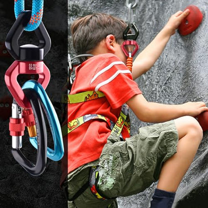 Tree Swing Swivel Spinner, 30 kN Rotational Climbing Rope Device, Hanging Hook Accessory for Children's Web Swing, Aerial Dance (Black)