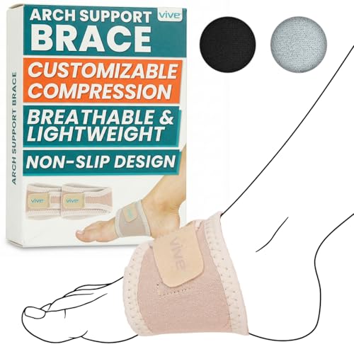 Vive Foot Arch Support Brace (Pair) - Wrap Corrector for Flat Feet, Plantar Fasciitis, Pain Relief - Compression Sleeve Strap, Gel Bands Inserts for Women & Men (Beige) - color: Beige