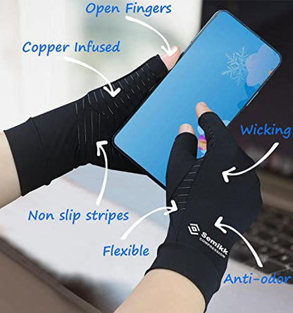 2 Pairs Compression Gloves for Women and Men, Fingerless Copper Arthritis Gloves for Rheumatoid Arthritis Osteoarthritis Carpal Tunnel, Hand Pain Relief and Support, Open Finger (Black, Medium) - size: Medium (2 Pair)