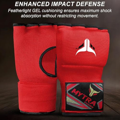 Mytra Fusion Gel Padded Inner Gloves Boxing Hand Wraps for Kids, Boxing Wraps with 80 cm Long Wrist Strap for MMA, Kickboxing, Punching, Martial Arts & Muay Thai Hand Wraps - color: Red