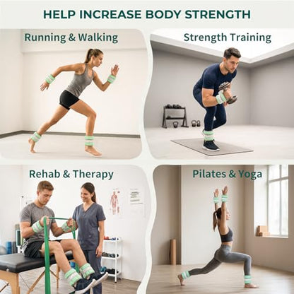 Adjustable Ankle Weights for Women Men A Pair of 1-3/4/5/6/8/10/20LBS - color: Green