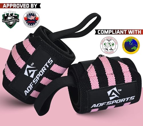 AQF Wrist Wraps for Weightlifting - USPA & IPL Approved 18" Gym Wrist Support with Thumb Loop - Heavy Duty Lifting Wrist Straps for Fitness, Workout, Powerlifting, & Bodybuilding (Pair)