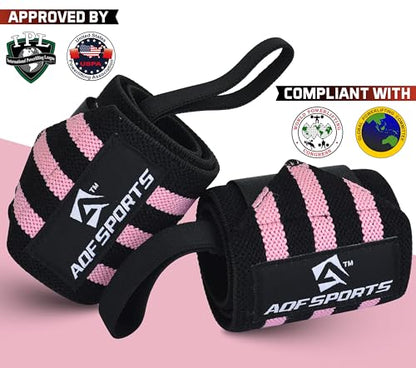 AQF Wrist Wraps for Weightlifting - USPA & IPL Approved 18" Gym Wrist Support with Thumb Loop - Heavy Duty Lifting Wrist Straps for Fitness, Workout, Powerlifting, & Bodybuilding (Pair)