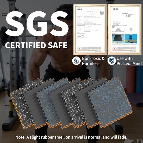 Garvee Exercise Equipment Mats 0.56" Thick 48 Sq ft Gym Flooring – 12 Tiles (24" x 24") Rubber Top with High Density EVA Foam, Interlocking Puzzle Workout Mats for Home Gym Exercise– Black