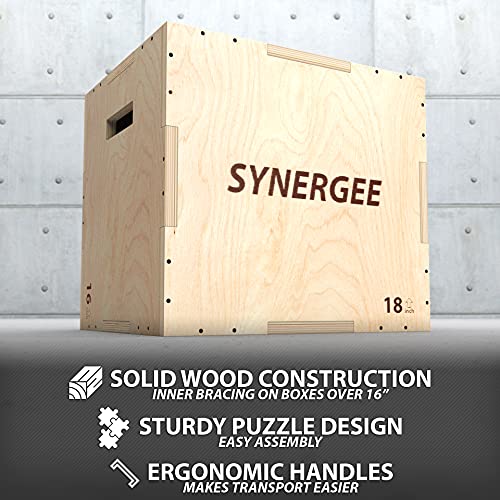 Synergee 3 in 1 Wood Plyometric Box for Jump Training and Conditioning. All in One Jump Trainer. Sizes 30/24/20, 24/20/16, 20/18/16, 16/14/12 - color: Wood Plyo - 20/18/16