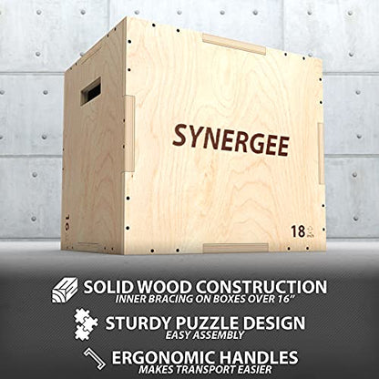 Synergee 3 in 1 Wood Plyometric Box for Jump Training and Conditioning. All in One Jump Trainer. Sizes 30/24/20, 24/20/16, 20/18/16, 16/14/12 - color: Wood Plyo - 20/18/16