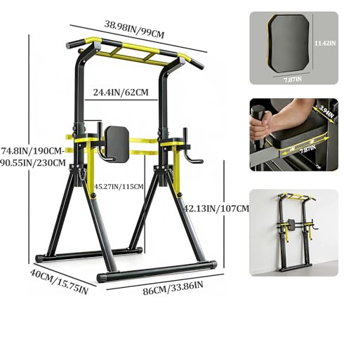 Freestanding Pull Up Bar Station, Foldable Pull Up Tower & Dip Station for Home Gym Workout, Portable| 10-Level Adjustable Height| Heavy Duty Steel| 440 LBS - color: Black+Yellow