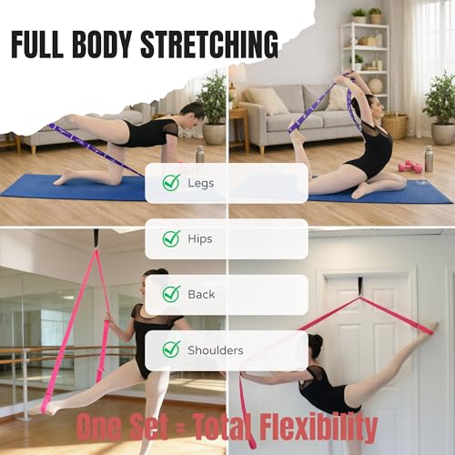Danzcue Ballet Stretch Strap Set – Professional Dance Flexibility Trainer with Door Anchor, Extra Long Non-Slip Stretching Bands for Ballet, Jazz, Contemporary & Gymnastics