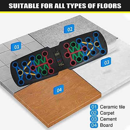 Push Up Board With Automatic Count and Handles Foldable Multi System Portable Professional Workout Equipment Pushup Bar Resistance Chest Exercise Strength Function Gym Home Floor Men & Women