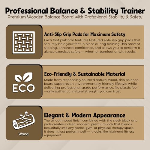 Ankle Strengthener & Axis Board, Bamboo Ankle Balance Board for Physical Therapy, Blackboard Foot Trainer & Foot Strengthener, Giboard for Balance Training, Axisboard for Leg Stability