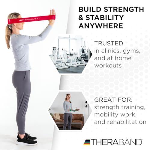 THERABAND Resistance Band Loop, Professional Latex Mini Band for Lower Pilates, Crossfit, Yoga, Stretching, Physical Therapy, Strength Training without Weights, 12 Inch, Red, Medium, Beginner Level 2 - color: Red - Medium, size: 12 Inch