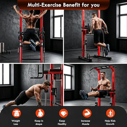 SogesPower Power Tower Dip Station Pull Up Bar for Home Gym Multi-Function Adjustable Height Strength Training Workout Equipment