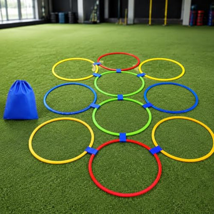 10 Round Agility Rings, 48cm Extra Large Exercise Equipment for Speed Training, Footwork Training Rings with Clips & Storage Bag