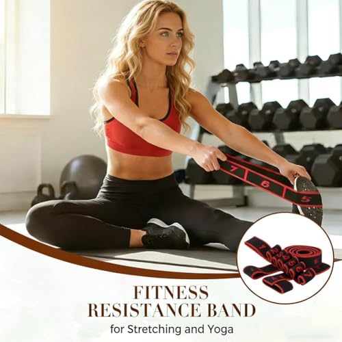 Fitness Resistance Band for Stretching and Yoga, Numbered Resistance Bands, 8 Loops Elastic Strap for Full Body Stretching Shaping, Progressive Flexibility Tool, Home Gym Gear - color: Pink