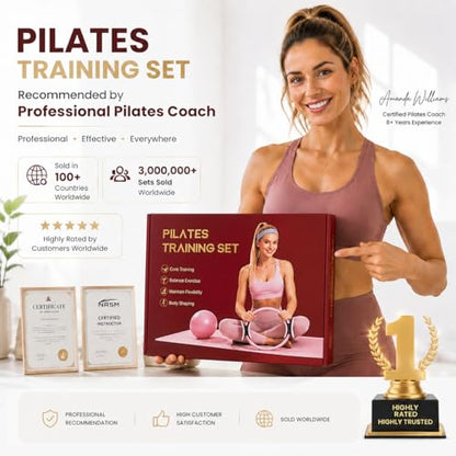 Pilates Kit for Women, Home Workout Equipment Set with Ring, Ball, Resistance Bands, Core Sliders & Ankle/Wrist Weights, Pilates Essentials Kit for Full Body Sculpt, Fat Burn & Beginners
