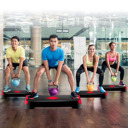 26.5" Height Adjustable Step Aerobic Platform with 4 Risers, Exercise Workout Stepper for Home Training, Gym Fitness, 4''- 6'' - 8'', 400 lbs Capacity - color: Red