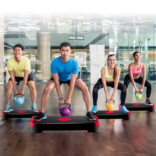 26.5" Height Adjustable Step Aerobic Platform with 4 Risers, Exercise Workout Stepper for Home Training, Gym Fitness, 4''- 6'' - 8'', 400 lbs Capacity
