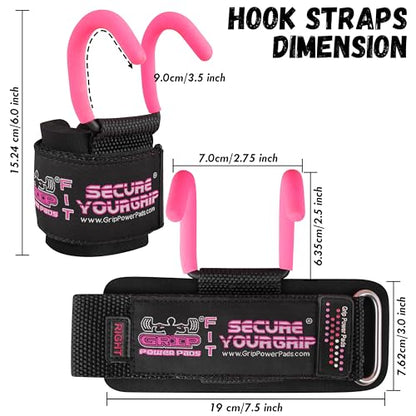 Weight Lifting Rod Hooks Heavy Duty Wrist Wraps Power Weight Lifting Training Gym Grips Straps Set of 2 - color: Pink, size: WOMEN-Wrist Size Small/Medium