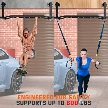 48" Joist Mounted Pull Up Bar, 600LBS Heavy Duty Multi Grip Ceiling Mount Chin Up Bar, Ceiling Beam for Home Gym/Garage/Basement with 5-Height Adjustable& Round Anchors, Easy to Install