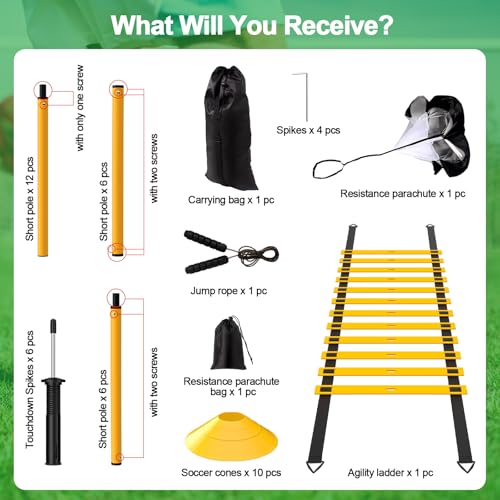 24Pcs Soccer Agility Training Equipment Set Ultimate Agility Poles Cones Ladder More for Quick Assembly and Easy Portability Suitable for All Skill Levels Enhance Speed Agility Training