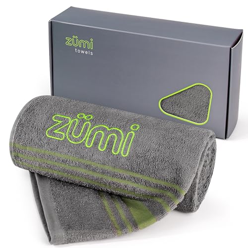 Zumi 100% Cotton Quick Dry Large Travel Towel - Soft, Thin, Compact, Highly Absorbent, Lightweight Camping Towel for Beach, Gym, Bath, Shower, Swimming, Pool, Dorm, RV - Gray - color: Grey Large