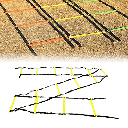 7M 14 Rung Fixed Agility Speed Ladder, Training Ladder for Soccer Football Fitness, Adjustable Length PP Agility Ladder with Angle Marks for Athletes and Coaches - color: Yellow