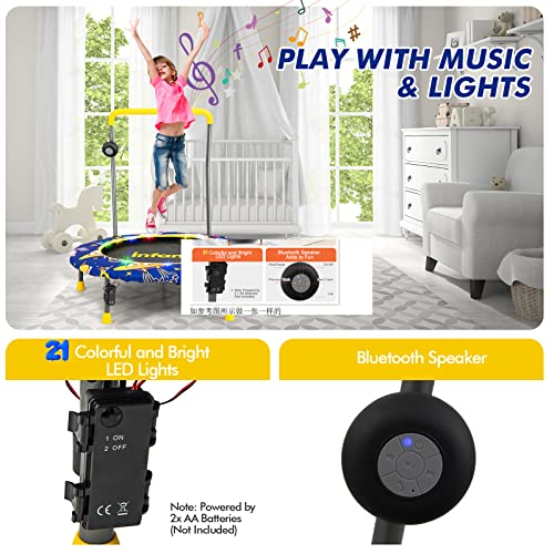 INFANS 36" Foldable Mini Trampoline with Bluetooth Audio LED Lights Detachable Handrail, Small Trampoline for Kids Exercise Indoor Outdoor Toddlers Max Load 220 LBS (Music Lights Trampoline)