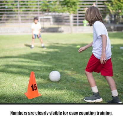 ABOOFAN Numbered Plastic Training Cones Set 1-15, 23cm High Athletic Disc Markers for Soccer Basketball Agility Drills, Sports Field Fitness Equipment for Outdoor Practice