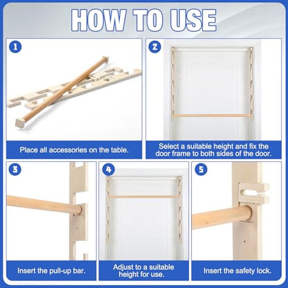 Leinuosen Doorway Pull-up Bar Sets Adjustable 5 Levels Wooden Doorway Pull-up Bar and 2 Door Frame with 6 Sets of Screw-in Heavy-duty Door-mounts to Fits 118cm - size: 150kg Load Capacity, style: with Locks