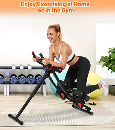 Ab Workout Equipment, Ab Machine for Women, Adjustable Core Abdominal Exercise Fitness Equipment, Foldable Waist Trainer Ab Crunch Home Gym Systems for Beginners - style: Black Dual-Track