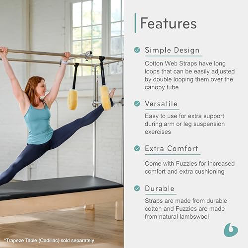 Balanced Body Cadillac Trapeze Table Cotton Web Straps with Fuzzies, Pilates Equipment Accessory, Pair - size: Cotton Straps with Fuzzies
