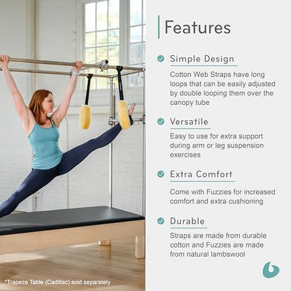 Balanced Body Cadillac Trapeze Table Cotton Web Straps with Fuzzies, Pilates Equipment Accessory, Pair - size: Cotton Straps with Fuzzies