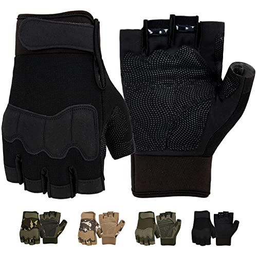 FIORETTO Fingerless Gloves for Men, Breathable Grip Palm Gloves for Motorcycle Riding, Driving, Cycling, Exercise, Workout, Climbing, Hiking and Outdoor Activities M210603 - color: Black, size: XX-Large