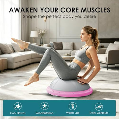 Half Balance Ball Trainer - Balance Ball Trainer with Resistance Bands and Foot Pump,Stability Ball for Exercise, Full-Body Workouts, Home Gym - color: pink