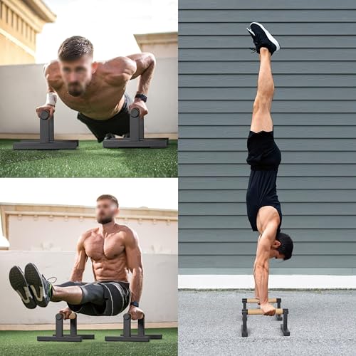 1 Pair Wooden Parallettes Push Up Bars for Men, Strength Training Pushup Stands Handles for Home Calisthenics, Fitness, Floor Workouts Solid Wood with White Metal Bracket - Support 500 lbs