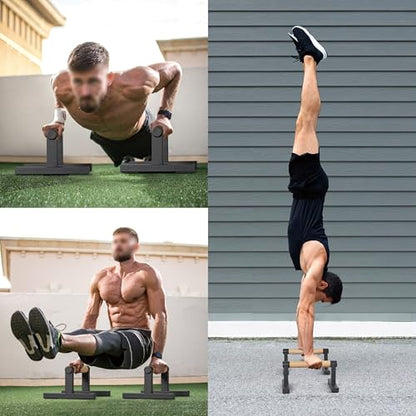 1 Pair Wooden Parallettes Push Up Bars for Men, Strength Training Pushup Stands Handles for Home Calisthenics, Fitness, Floor Workouts Solid Wood with White Metal Bracket - Support 500 lbs