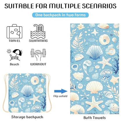 2-in-1 Blue Foldable Beach Towel Backpack – Printed Bath Towel with Built-in Storage, Summer, Camping, Yoga and Travel, Convertible Beach Mat & Carry Bag, Absorbent for Pool - color: Style 5