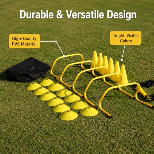 Agility Ladder, Soccer Training Equipment, Speed Ladder for Footwork Exercises, PVC Yellow and Black Set with Carrying Bag